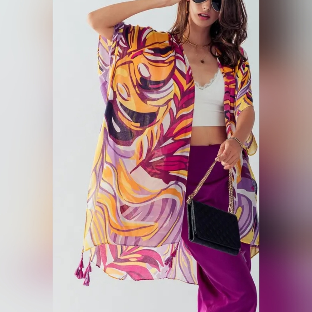 #437 🛑OS BOHO OPEN FRONT Paradise Kimono Cardigan